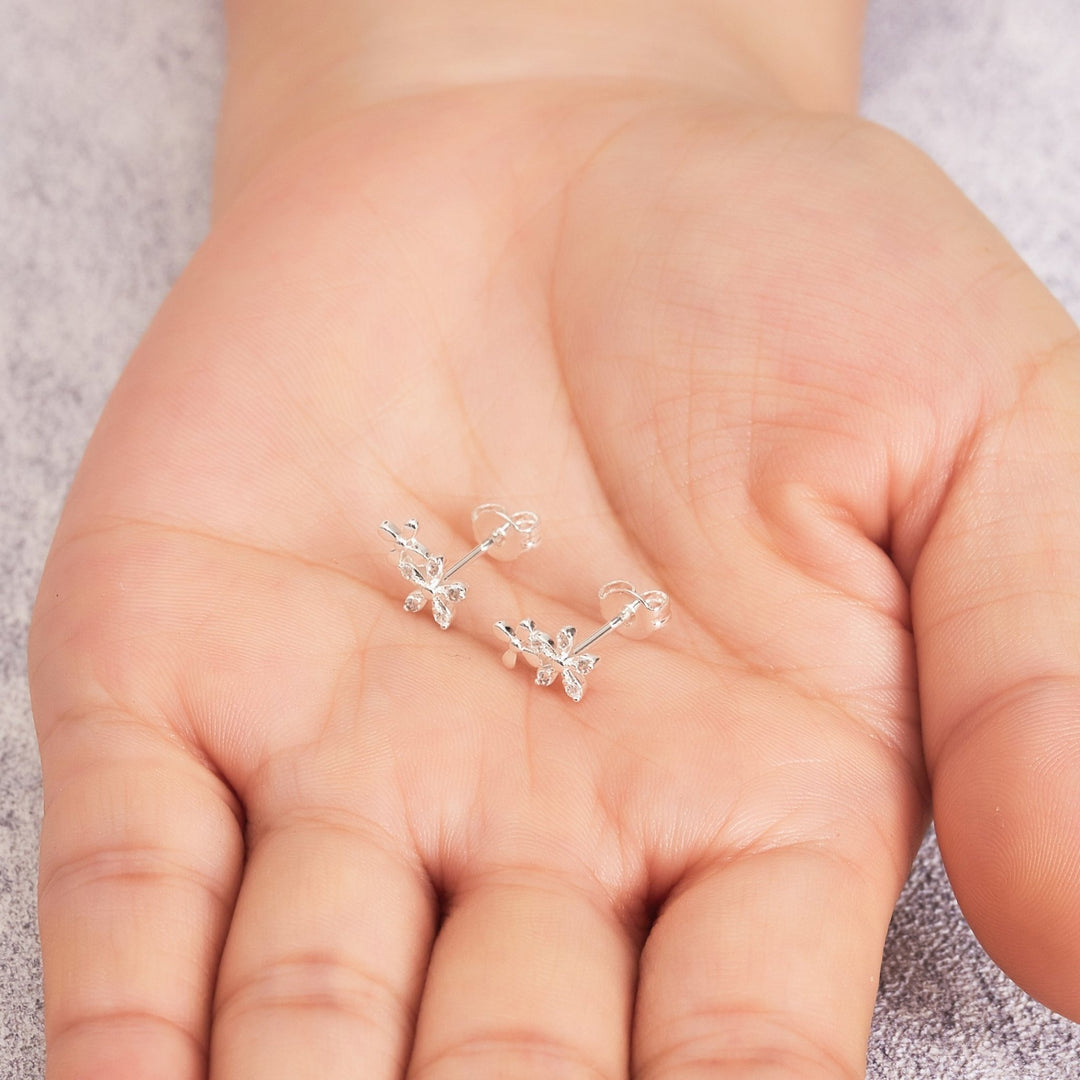 Silver Plated Flower Earrings Created with Zircondia® Crystals - Philip Jones Jewellery