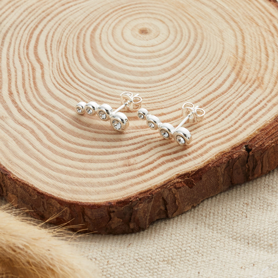 Silver Plated Four Stone Climber Earrings Created With Zircondia® Crystals - Philip Jones Jewellery