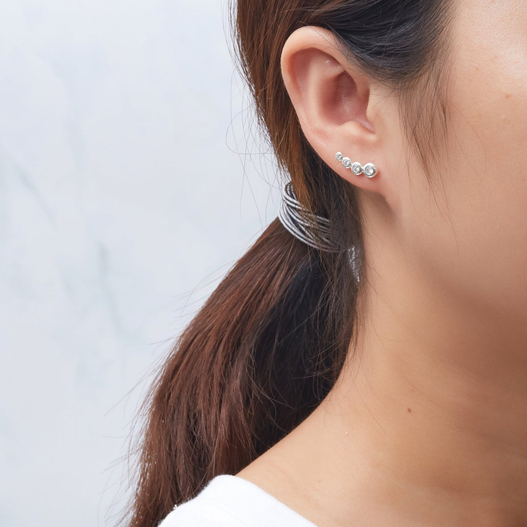 Silver Plated Four Stone Climber Earrings Created With Zircondia® Crystals - Philip Jones Jewellery