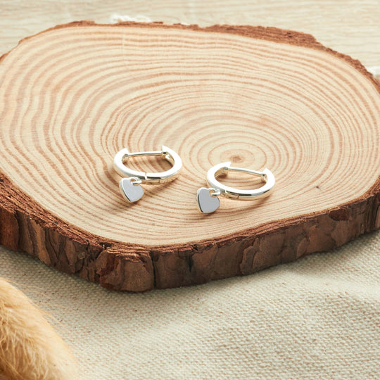 Silver Plated Heart Charm Hoop Earrings - Philip Jones Jewellery
