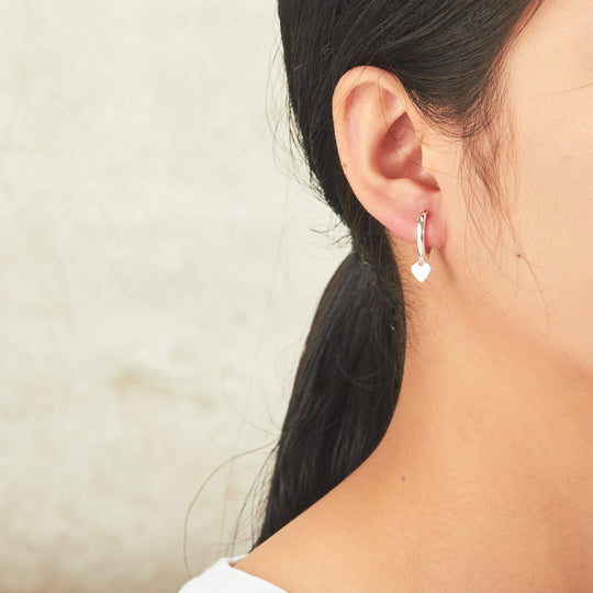 Silver Plated Heart Charm Hoop Earrings - Philip Jones Jewellery