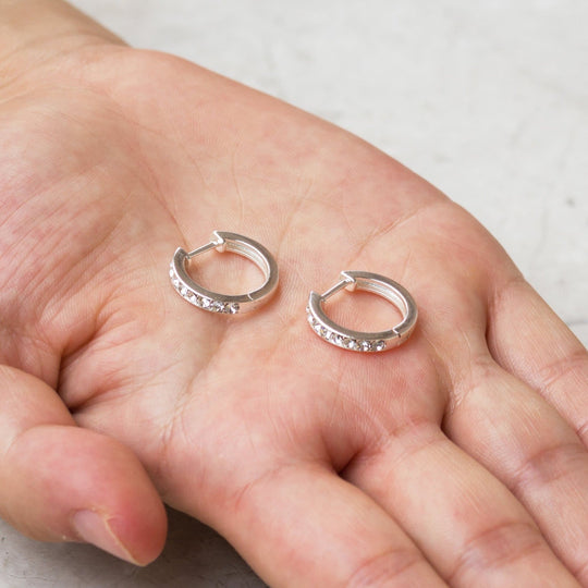 Silver Plated Hoop Earrings Created with Zircondia® Crystals - Philip Jones Jewellery