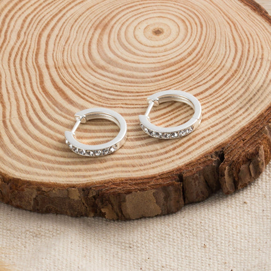 Silver Plated Hoop Earrings Created with Zircondia® Crystals - Philip Jones Jewellery