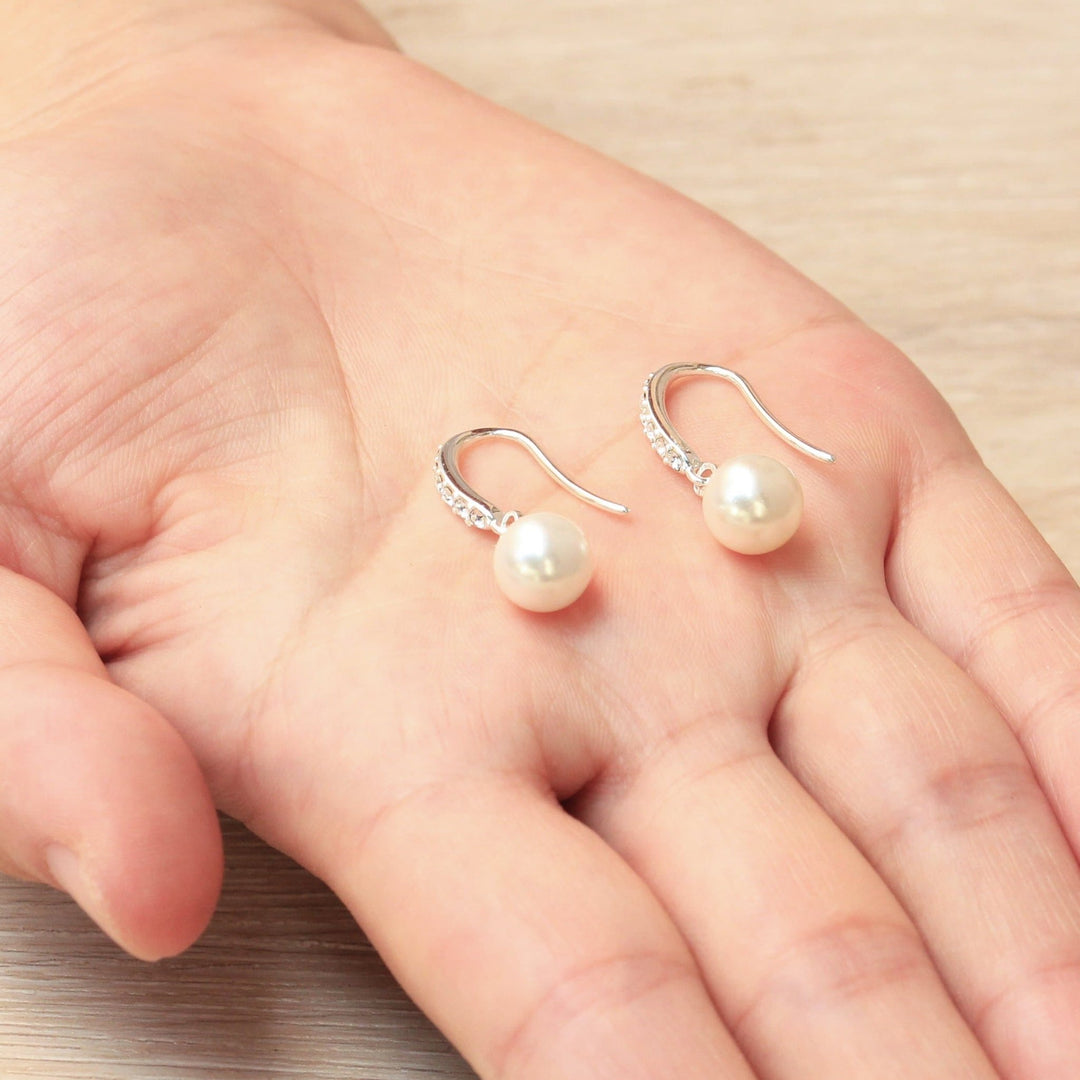 Silver Plated I Couldn't Say I Do Without You Pearl Drop Earrings Created with Zircondia® Crystals - Philip Jones Jewellery