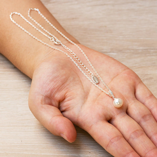 Silver Plated I Couldn't Say I Do Without You Pearl Drop Necklace Created with Zircondia® Crystals - Philip Jones Jewellery
