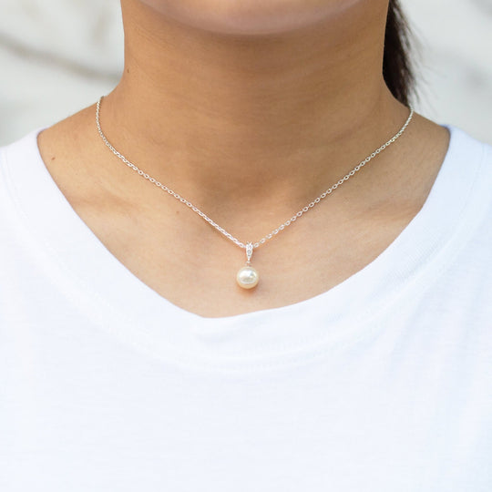 Silver Plated I Couldn't Say I Do Without You Pearl Drop Necklace Created with Zircondia® Crystals - Philip Jones Jewellery