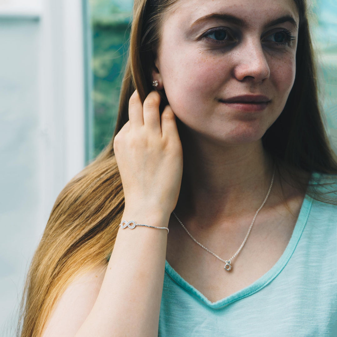 Silver Plated Infinity Friendship Set Created with Zircondia® Crystals - Philip Jones Jewellery