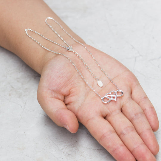 Silver Plated Infinity Heart Necklace Created with Zircondia® Crystals - Philip Jones Jewellery