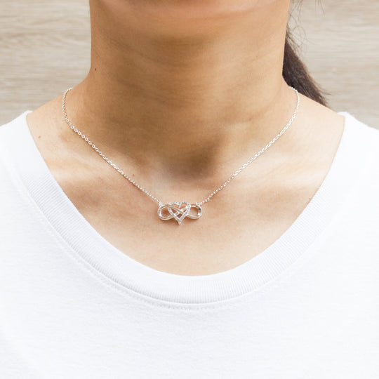 Silver Plated Infinity Heart Necklace Created with Zircondia® Crystals - Philip Jones Jewellery