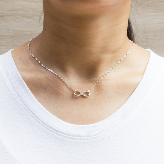 Silver Plated Infinity Pendant Necklace Created with Zircondia® Crystals - Philip Jones Jewellery