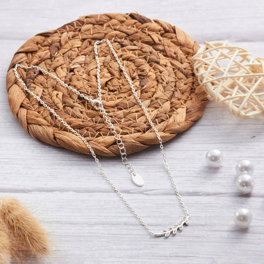 Silver Plated Leaf Necklace Created with Zircondia® Crystals - Philip Jones Jewellery