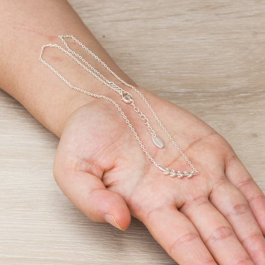 Silver Plated Leaf Necklace Created with Zircondia® Crystals - Philip Jones Jewellery