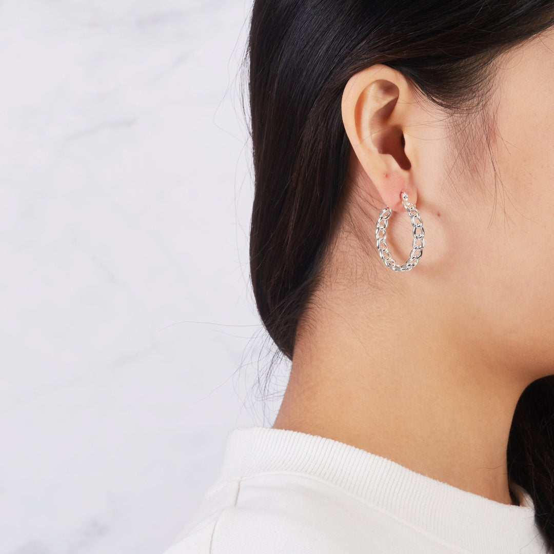 Silver Plated Link Hoop Earrings - Philip Jones Jewellery