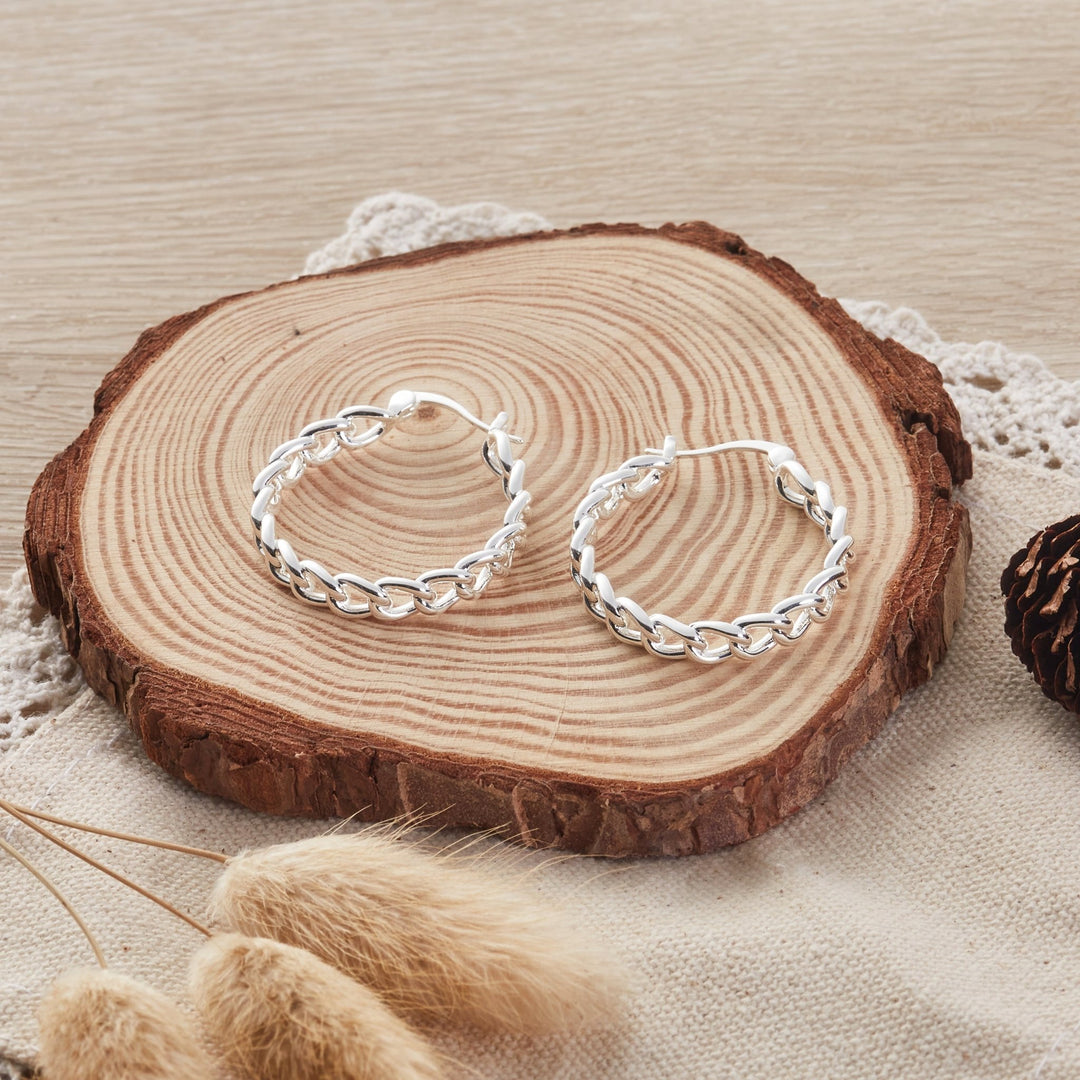 Silver Plated Link Hoop Earrings - Philip Jones Jewellery