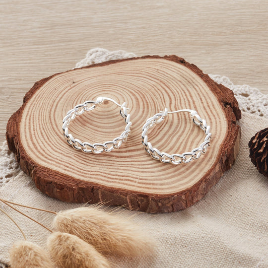 Silver Plated Link Hoop Earrings - Philip Jones Jewellery