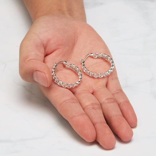 Silver Plated Link Hoop Earrings - Philip Jones Jewellery