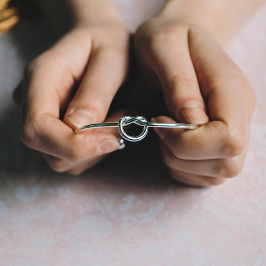 Silver Plated Love Knot Cuff Bangle - Philip Jones Jewellery