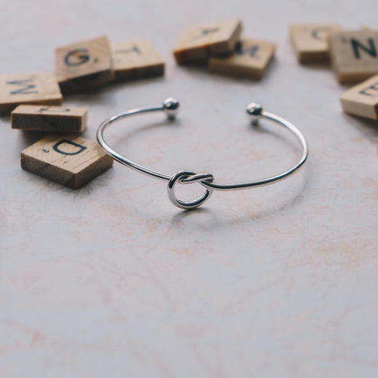 Silver Plated Love Knot Cuff Bangle - Philip Jones Jewellery