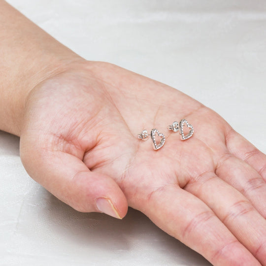 Silver Plated Open Heart Earrings Created with Zircondia® Crystals - Philip Jones Jewellery