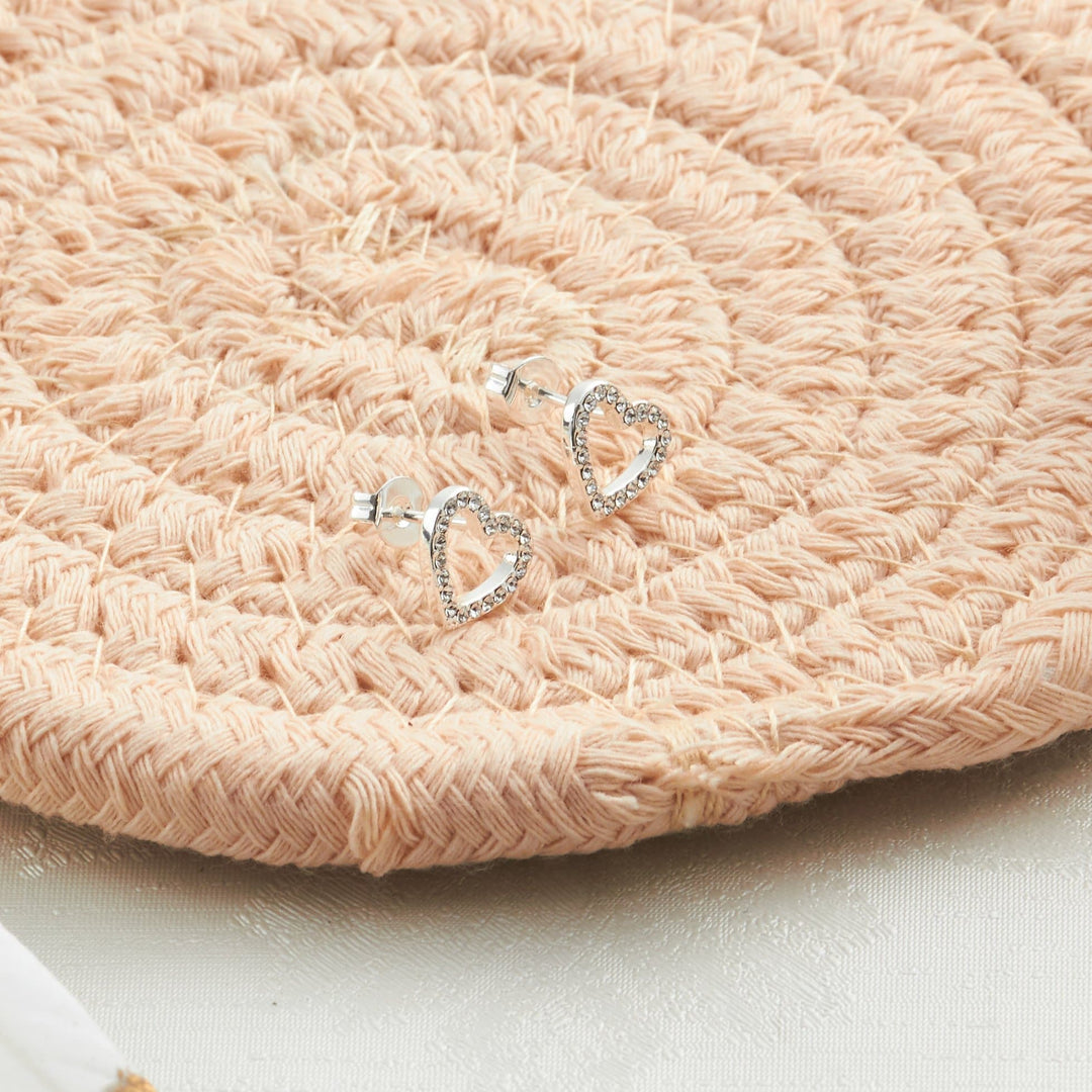 Silver Plated Open Heart Earrings Created with Zircondia® Crystals - Philip Jones Jewellery