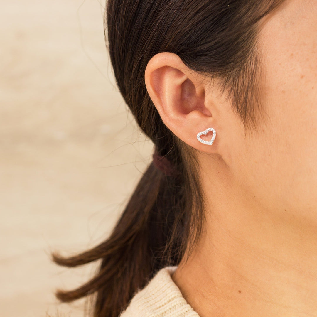 Silver Plated Open Heart Earrings Created with Zircondia® Crystals - Philip Jones Jewellery