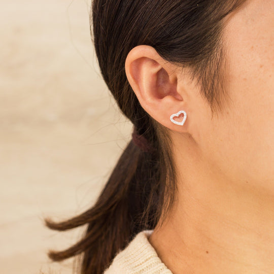 Silver Plated Open Heart Earrings Created with Zircondia® Crystals - Philip Jones Jewellery