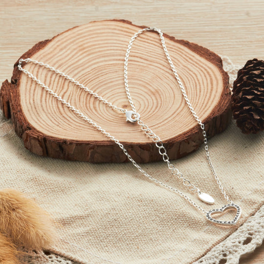 Silver Plated Open Heart Necklace Created with Zircondia® Crystals - Philip Jones Jewellery