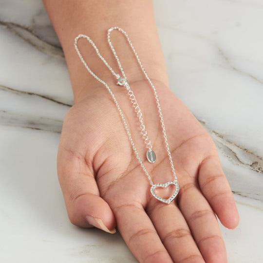 Silver Plated Open Heart Necklace Created with Zircondia® Crystals - Philip Jones Jewellery