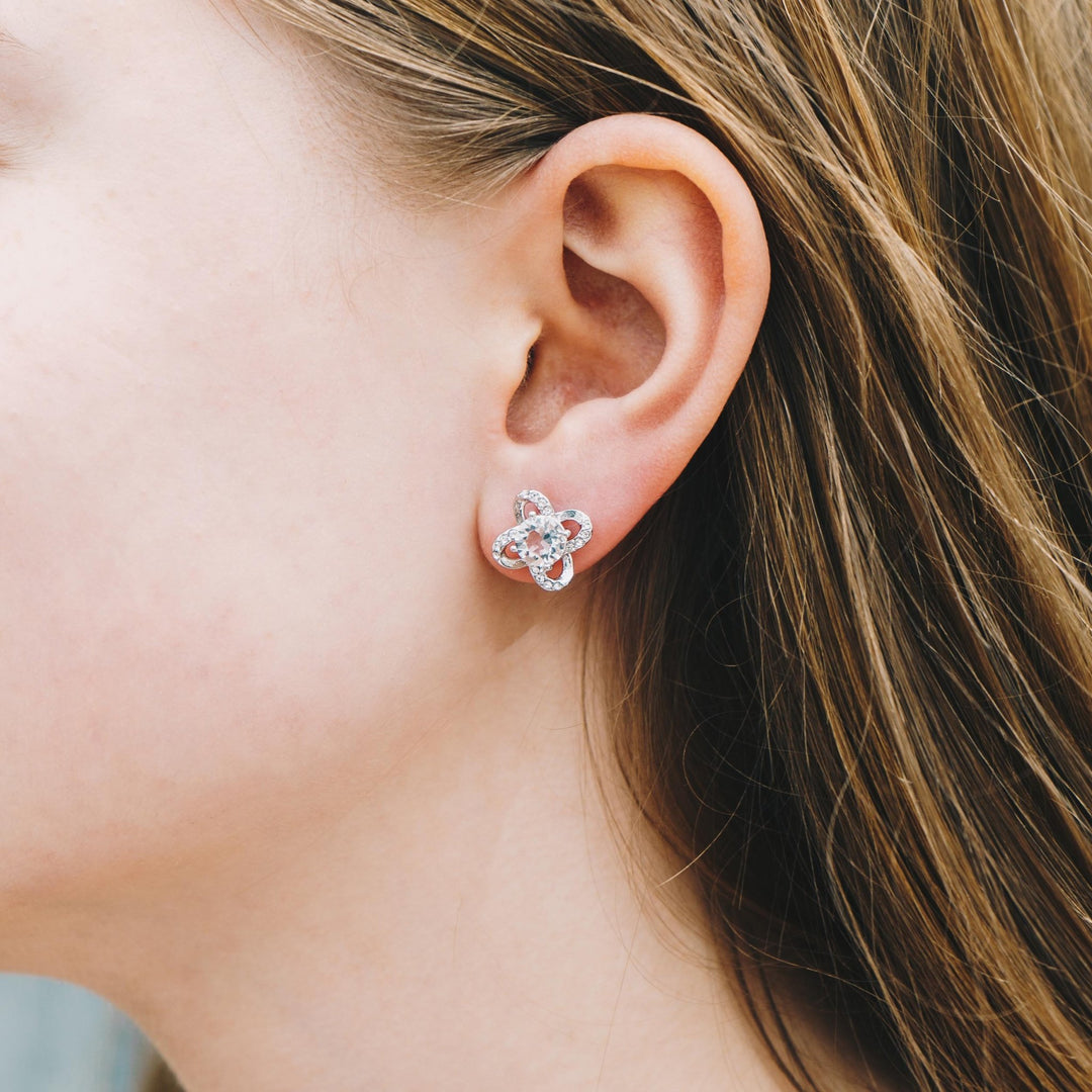 Silver Plated Orbit Earrings Created with Zircondia® Crystals - Philip Jones Jewellery