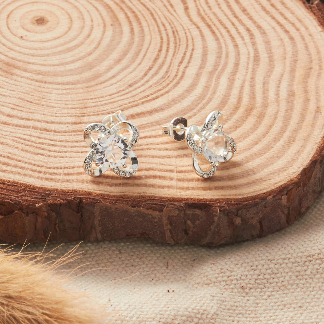 Silver Plated Orbit Earrings Created with Zircondia® Crystals - Philip Jones Jewellery