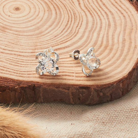 Silver Plated Orbit Earrings Created with Zircondia® Crystals - Philip Jones Jewellery