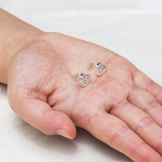 Silver Plated Pave Heart Earrings Created with Zircondia® Crystals - Philip Jones Jewellery