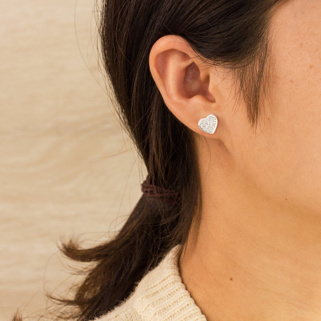 Silver Plated Pave Heart Earrings Created with Zircondia® Crystals - Philip Jones Jewellery