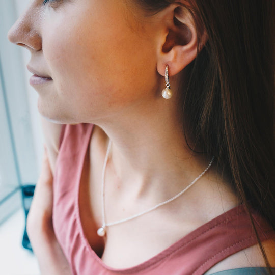 Silver Plated Pearl Drop Set Created with Zircondia® Crystals - Philip Jones Jewellery