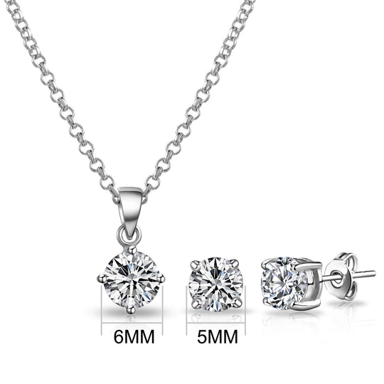 Silver Plated Round Solitaire Set Created with Zircondia® Crystals - Philip Jones Jewellery