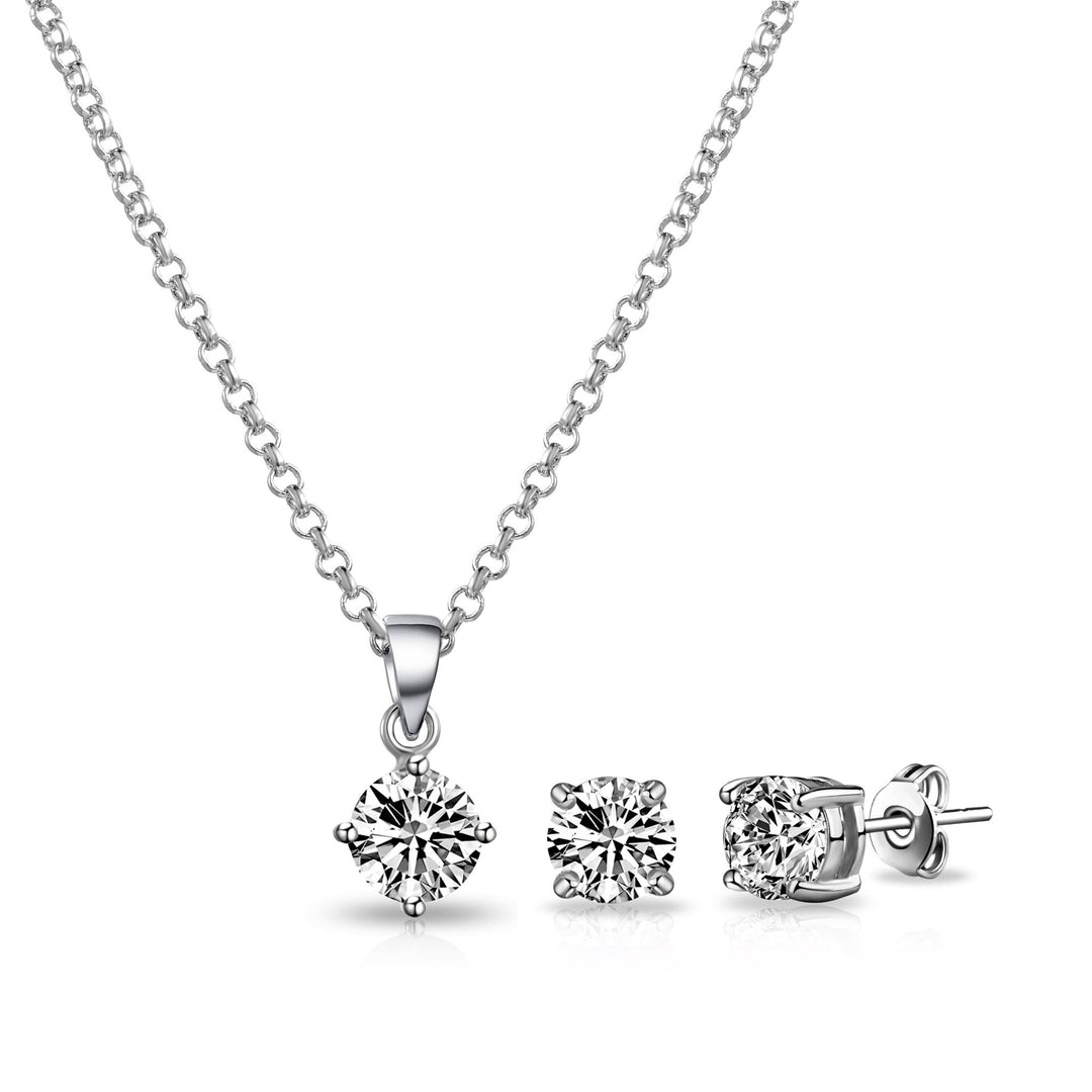 Silver Plated Round Solitaire Set Created with Zircondia® Crystals - Philip Jones Jewellery