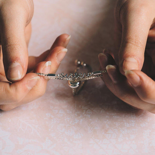 Silver Plated Sister Bracelet Created with Zircondia® Crystals - Philip Jones Jewellery