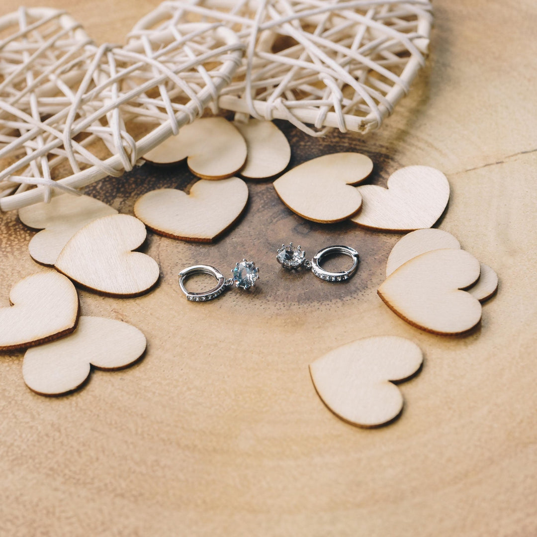 Silver Plated Solitaire Drop Hoop Earrings Created with Zircondia® Crystals - Philip Jones Jewellery