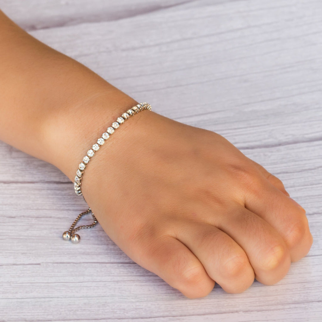 Silver Plated Solitaire Friendship Bracelet Created with Zircondia® Crystals - Philip Jones Jewellery