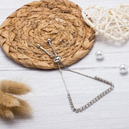 Silver Plated Solitaire Friendship Bracelet Created with Zircondia® Crystals - Philip Jones Jewellery