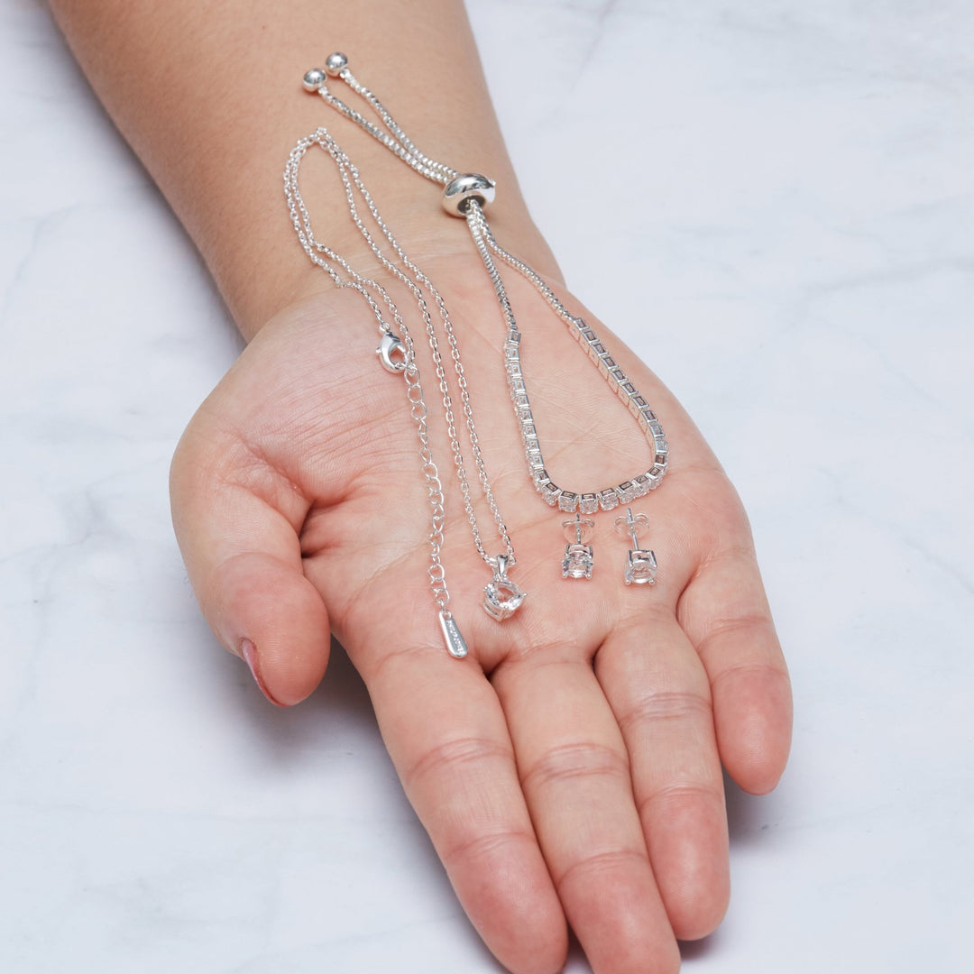 Silver Plated Solitaire Friendship Set Created with Zircondia® Crystals - Philip Jones Jewellery