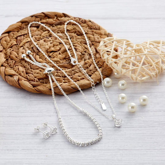 Silver Plated Solitaire Friendship Set Created with Zircondia® Crystals - Philip Jones Jewellery