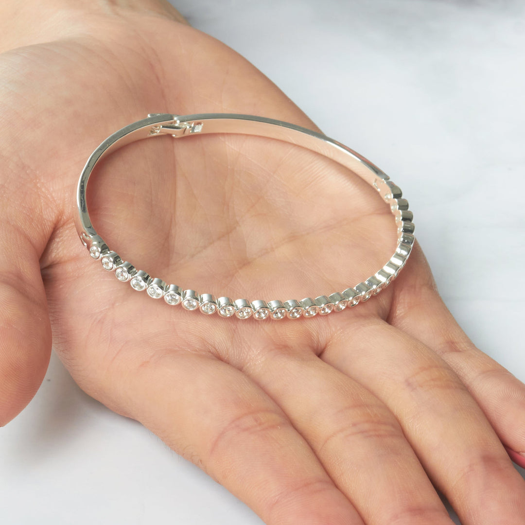 Silver Plated Tennis Bangle Created with Zircondia® Crystals (7 Inch) - Philip Jones Jewellery