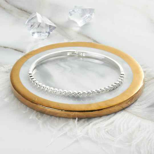 Silver Plated Tennis Bangle Created with Zircondia® Crystals (7 Inch) - Philip Jones Jewellery