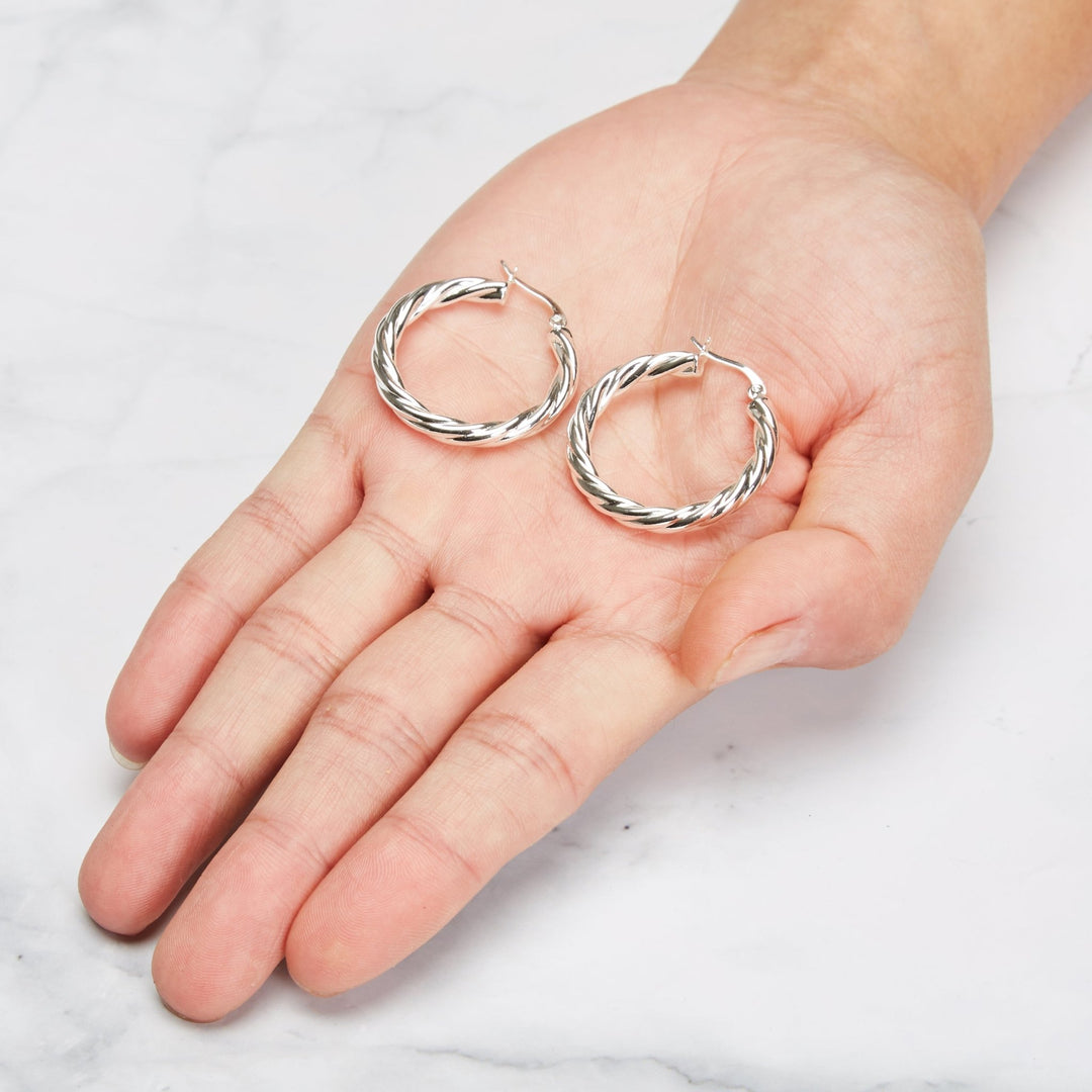 Silver Plated Thick Twisted Hoop Earrings - Philip Jones Jewellery