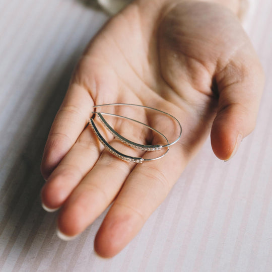 Silver Plated Thread Earrings Created with Zircondia® Crystals - Philip Jones Jewellery