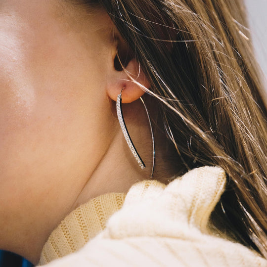 Silver Plated Thread Earrings Created with Zircondia® Crystals - Philip Jones Jewellery