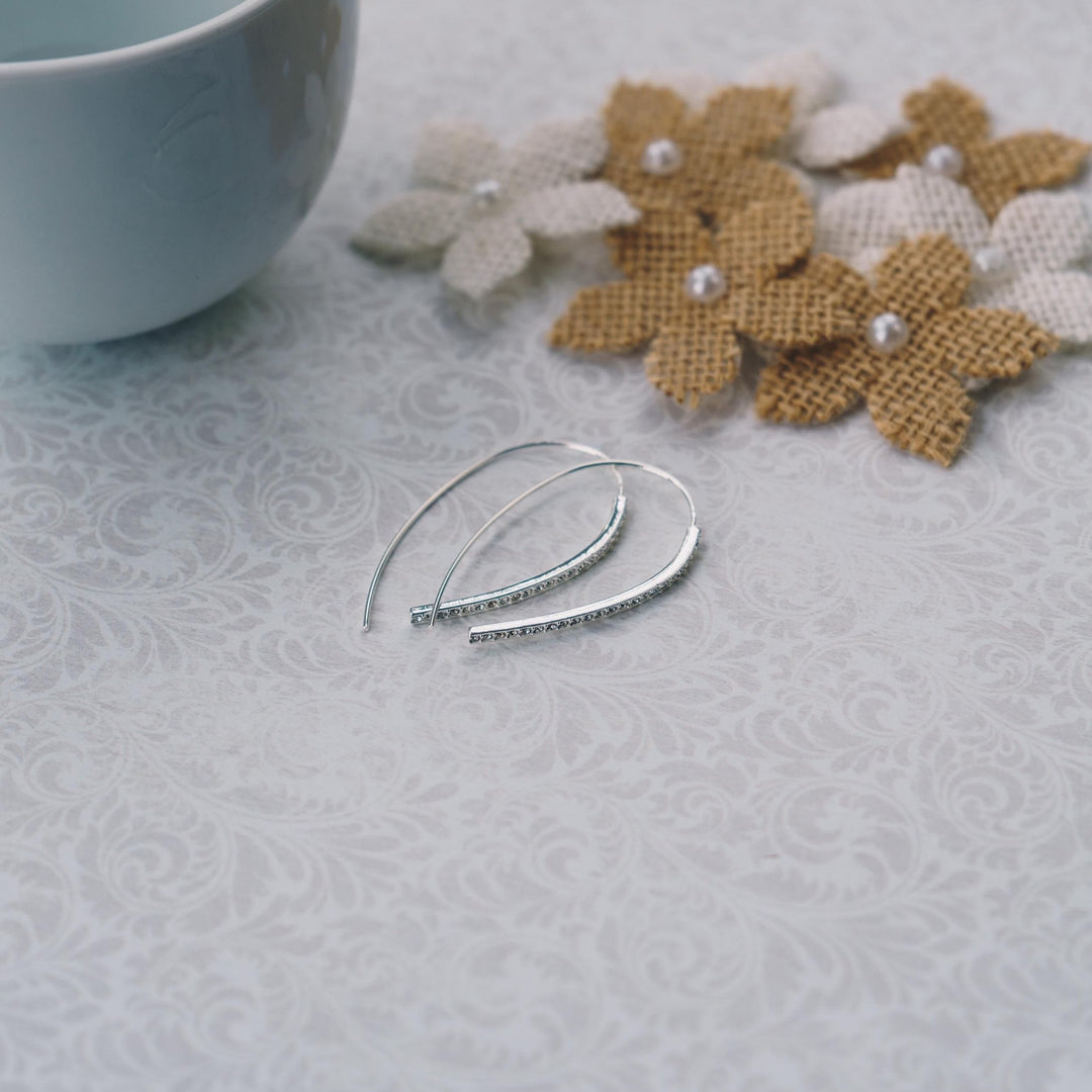 Silver Plated Thread Earrings Created with Zircondia® Crystals - Philip Jones Jewellery