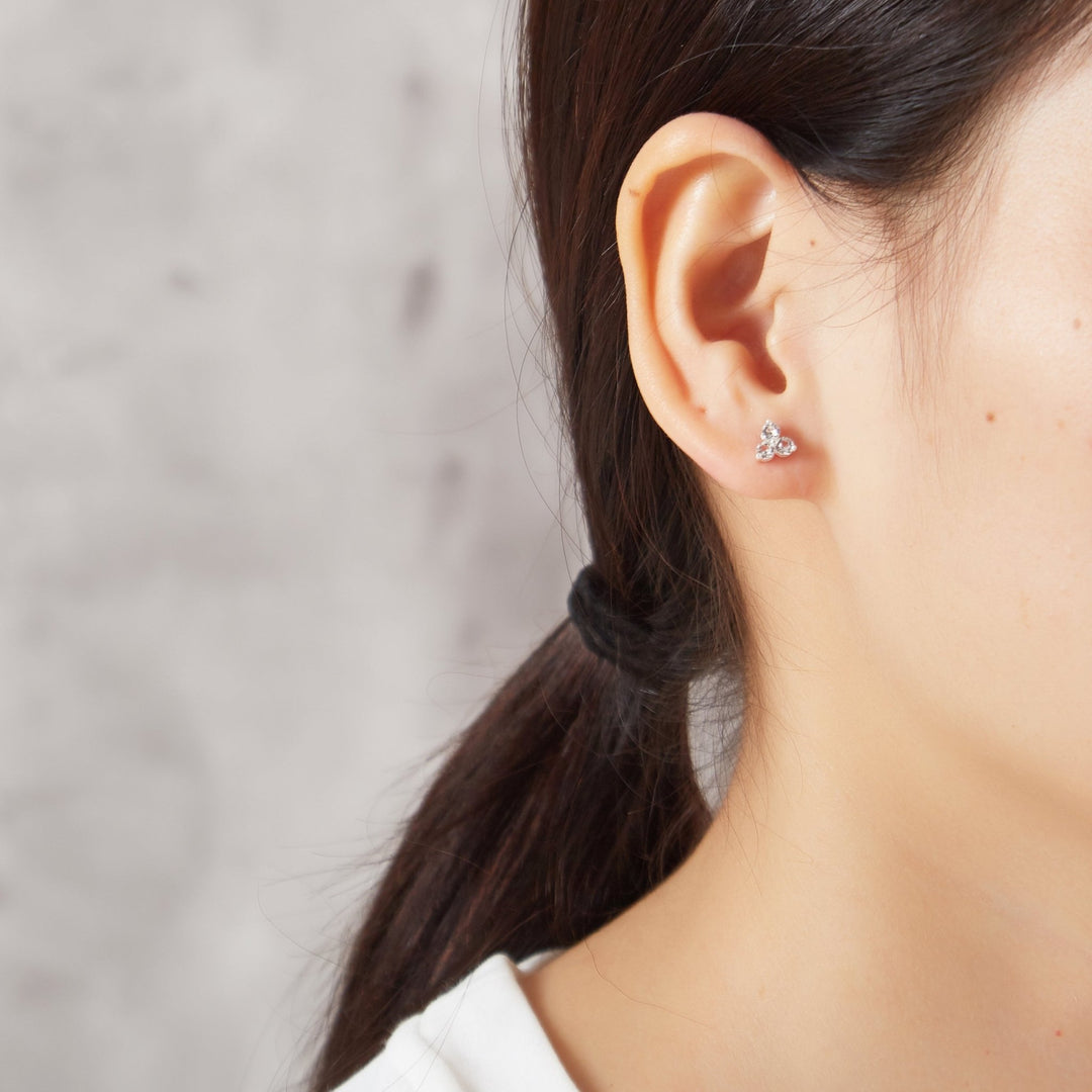 Silver Plated Three Stone Earrings Created with Zircondia® Crystals - Philip Jones Jewellery