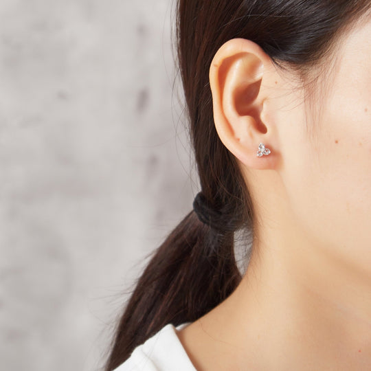 Silver Plated Three Stone Earrings Created with Zircondia® Crystals - Philip Jones Jewellery